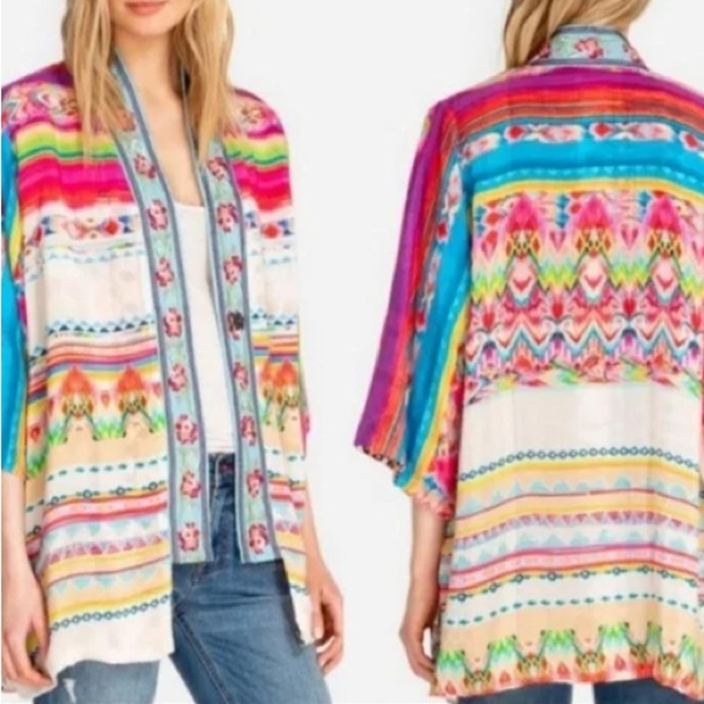 Johnny Was Maci Reversible Kimono Floral Embroidered Ikat Jacket